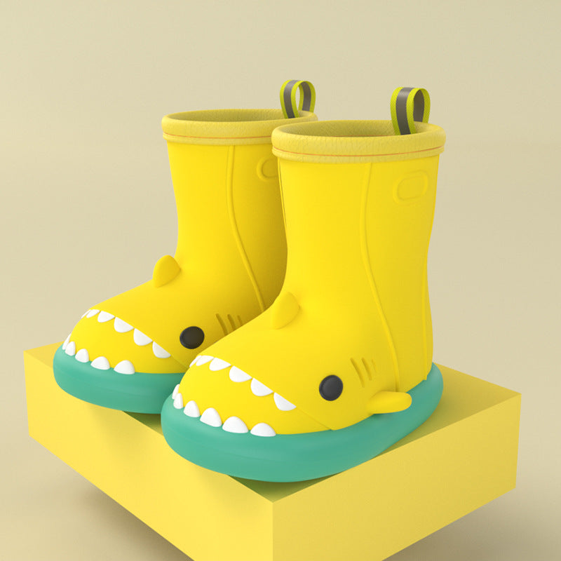 Children Boys Girls Cute Cartoon Waterproof Shoes Safety Rubber Shark Slippers Kids Rain Boots Image