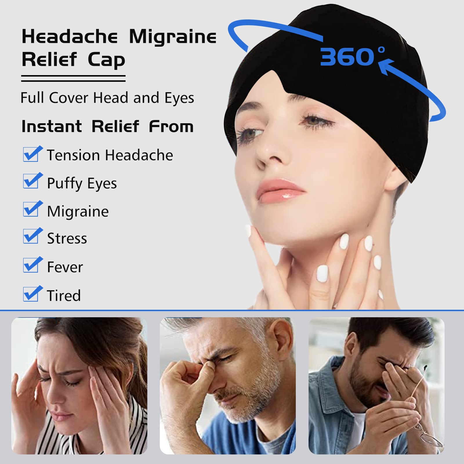 Ice Compress Headache Eye Mask Hat Relief For Migraines, Stress, And Tension Massage Tool Image