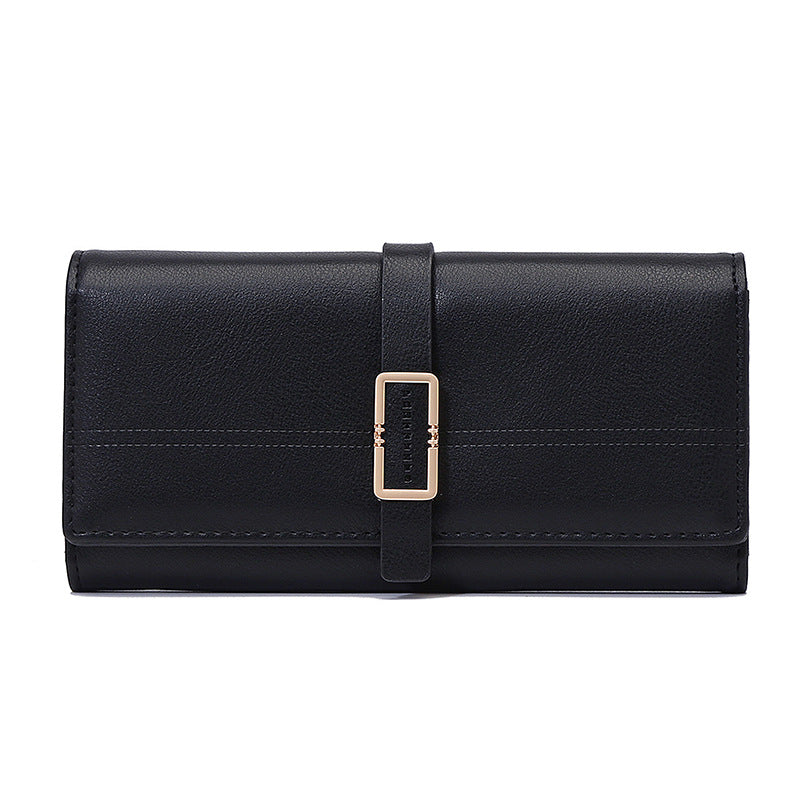 Long Metal Buckle Simple Tri-fold Clutch Image