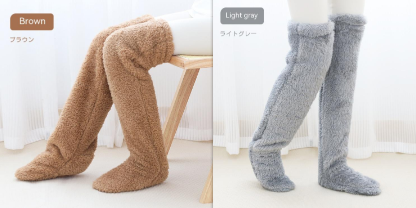 Over Knee High Fuzzy Long Socks Winter Warm Cold Leg Knee Joint Cold-proof Stockings Home Floor Sleeping Socks Image