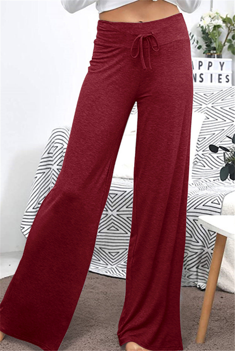 Wide Leg High Waist Elastic Band Casual Pants Image