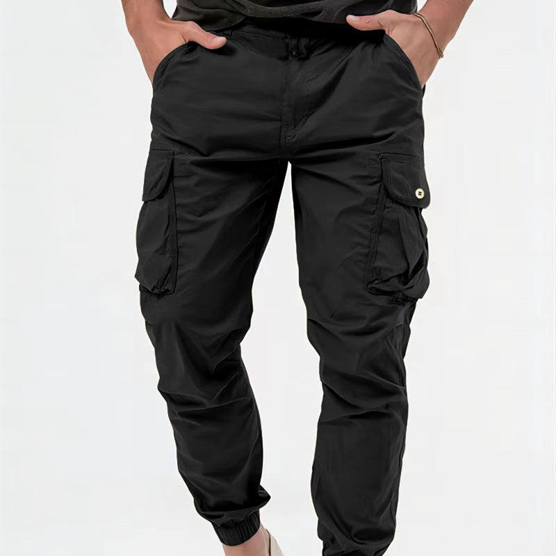 Men's Cargo Trousers With Three-dimensional Pockets Solid Color Casual Pants Image