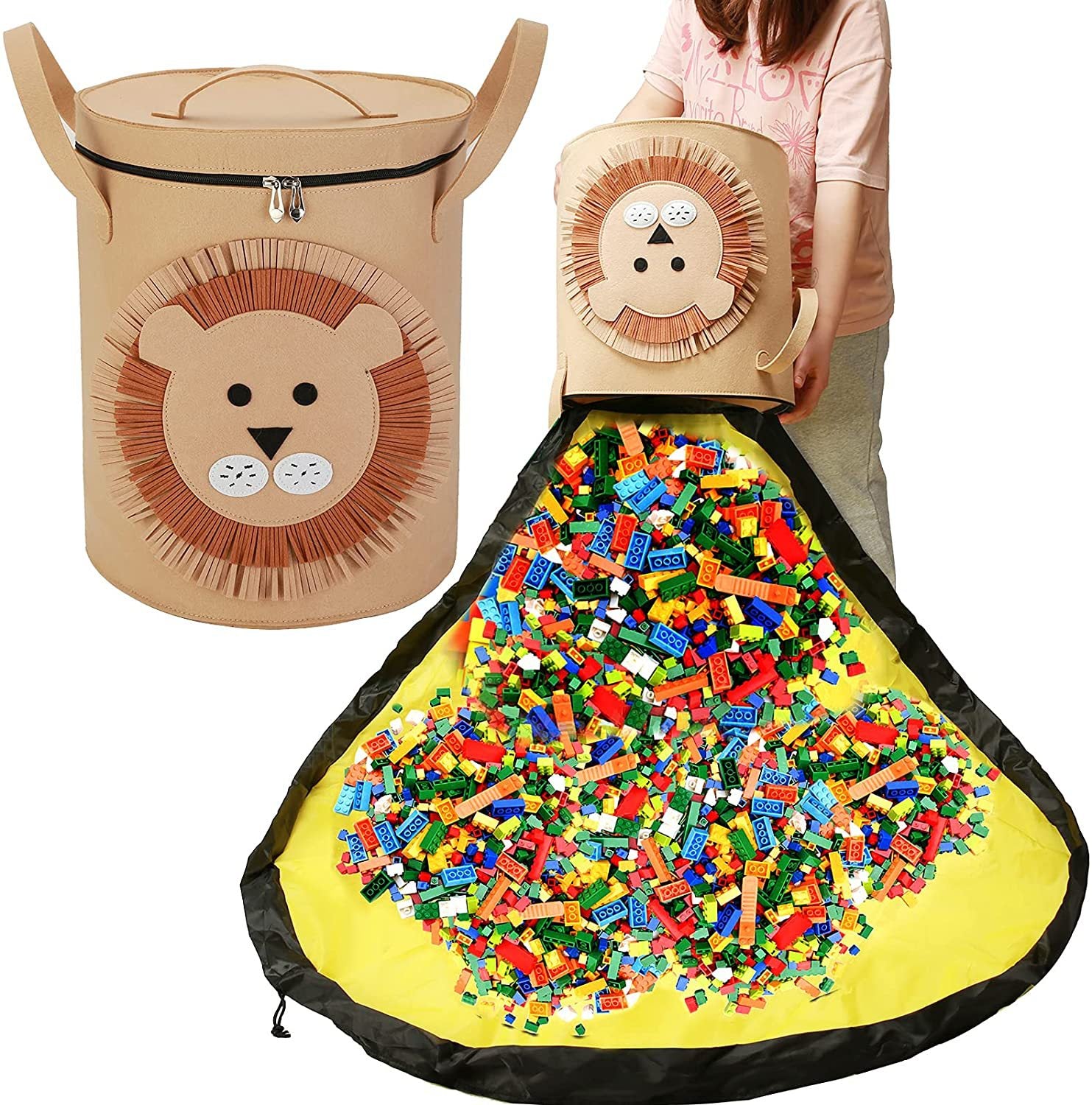 Felt Storage Bag Toy Play Mat 2 In 1 Pull Rope Image