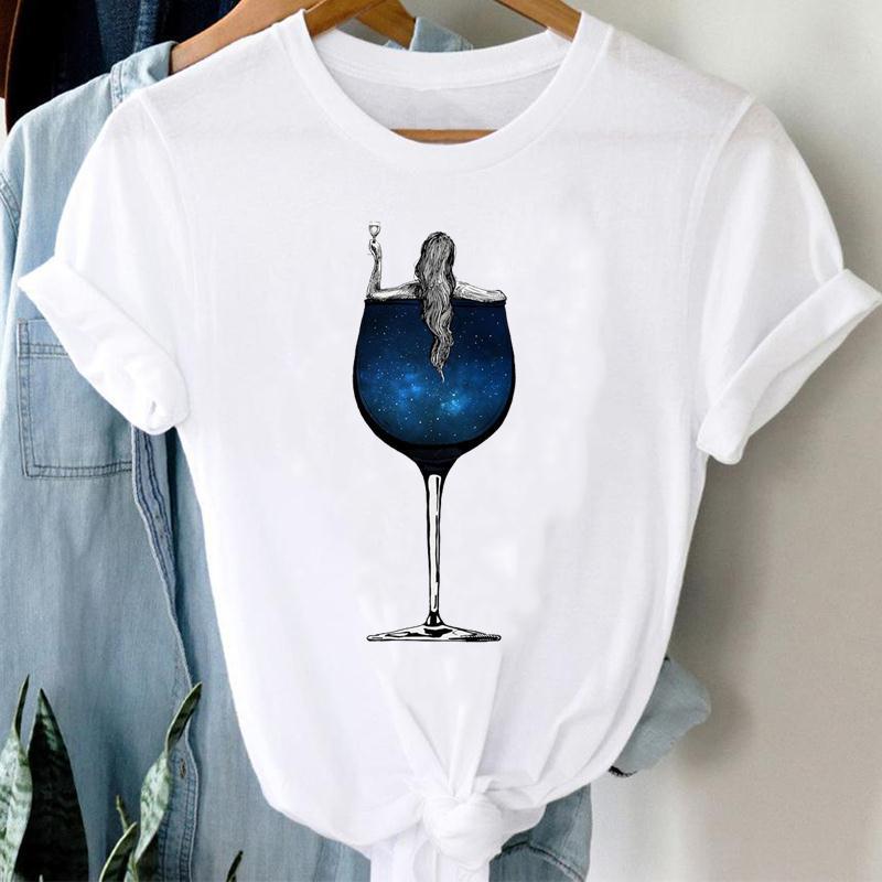 Women Printing Clothing Wine Lady Short Sleeve Casual Image