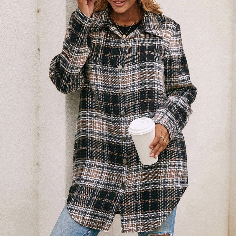 Women's Loose Casual Plush Plaid Shirt Jacket Image