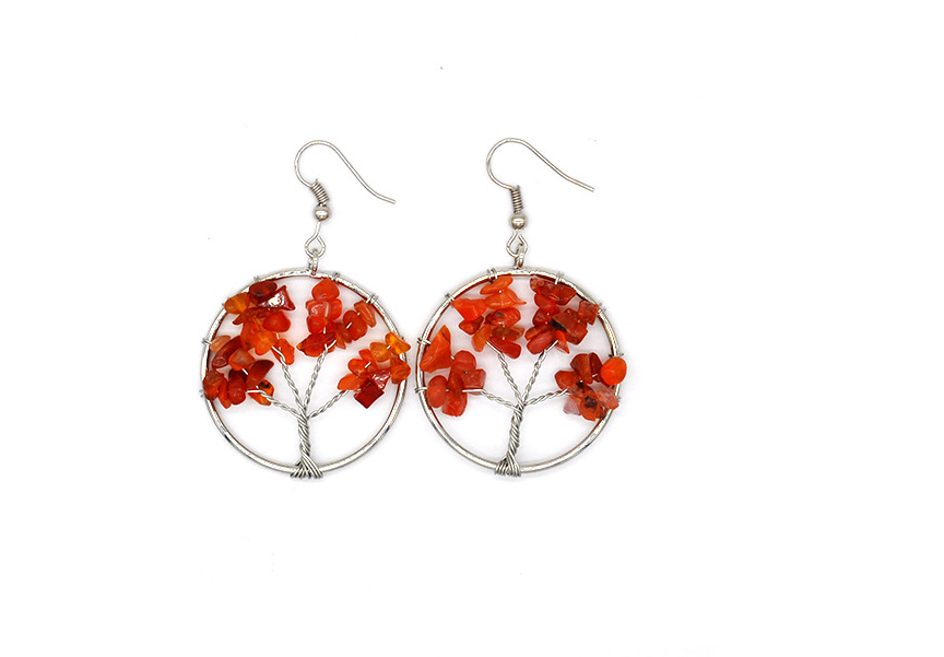 Natural Crystal Crushed Stone Tree Wishing Tree Earrings Crystal Tree Earrings Jewelry Image