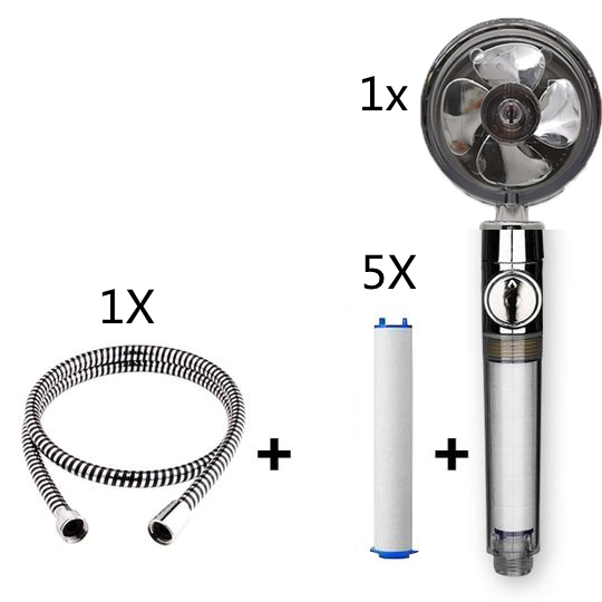 Propeller Driven Shower Head With Stop Button And Cotton Filter Turbocharged High Pressure Handheld Shower Nozzle Image