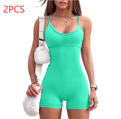 Spaghetti Strap Shorts Jumpsuit Sports Yoga Workout Tight Romper Women Fashion Fitness Sportwear Image