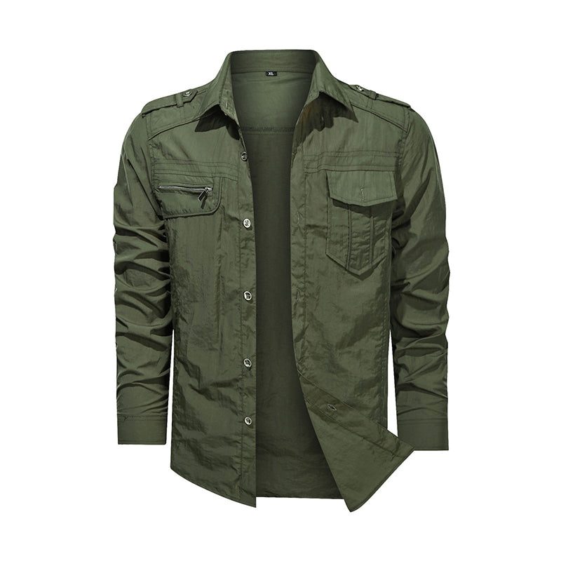 Men Shirt Outwear Military Thin Long Sleeve Shirts Quick-dry Solid Casual Fit Men Shirt Image