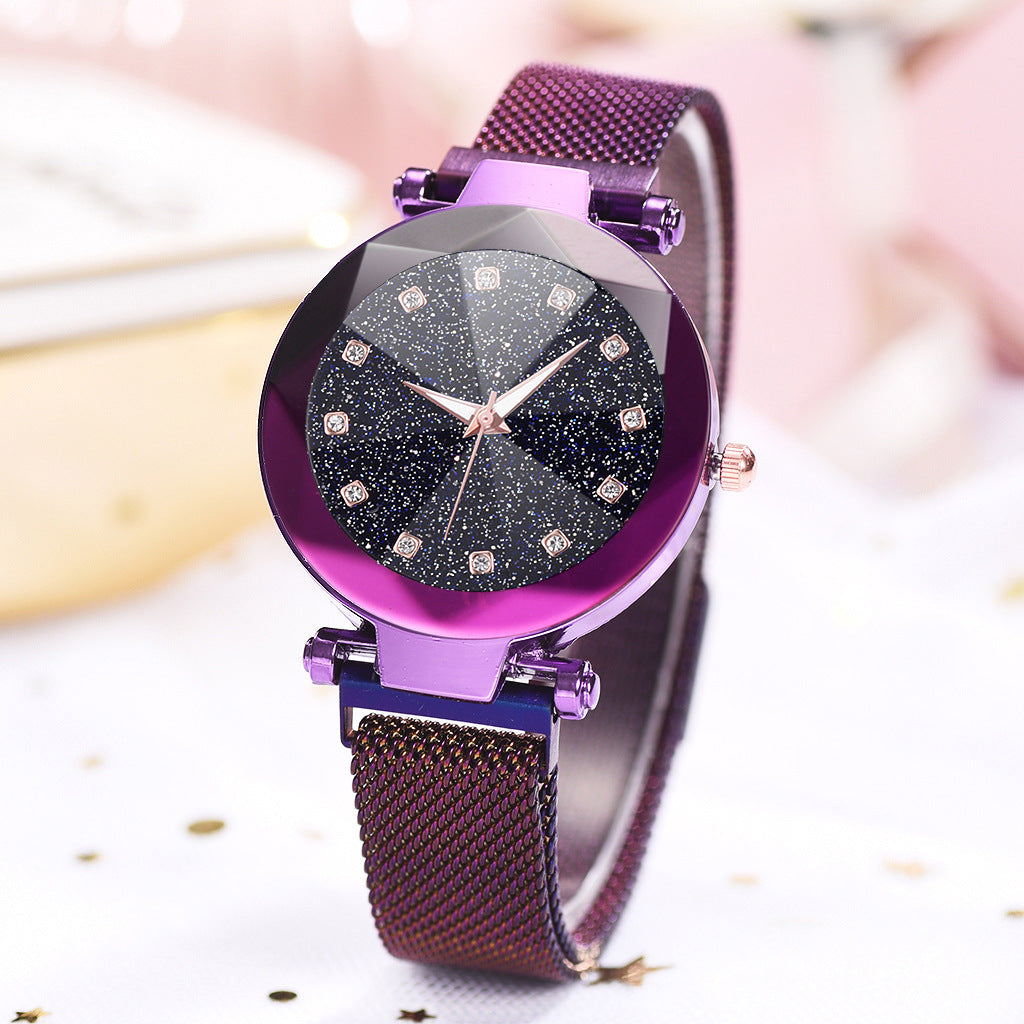 Women's Watch Square Diamond Rhinestone Starry Sky Face Ladies Casual Fashion Watch Set Bracelet Watch Image