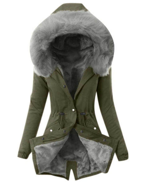 Hooded Drawstring Plush Jacket Women Image