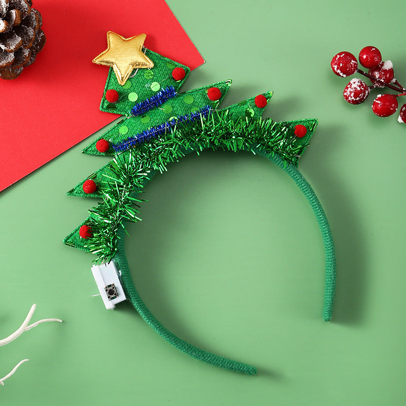 IPC Christmas Hair Band Glowing Headband Xmas Tree Snowflake Hair Band Deer Horn Light Flashing Headwear Merry Christmas Gift Image