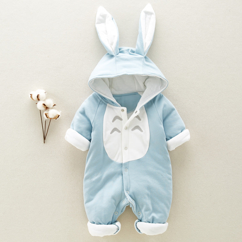 The new cotton padded cotton baby romper thickened chinchilla hooded cotton baby Onesies newborn go climbing clothes Image