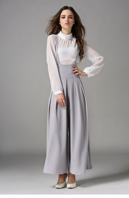 Cropped suspenders wide-leg pants Image