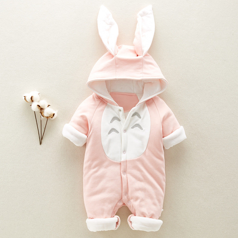 The new cotton padded cotton baby romper thickened chinchilla hooded cotton baby Onesies newborn go climbing clothes Image