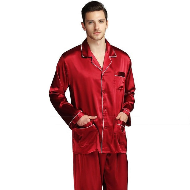 Men's silk satin pajamas suit casual wear Image