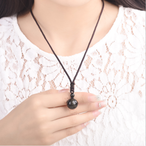 Black Gold Natural Obsidian Stone Pendant Lucky Transfer Beads Pendant Necklace Male Female Lovers Fashion Jewelry Image