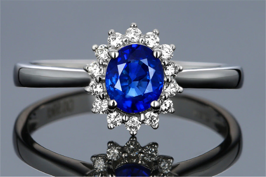 High-end foreign explosions jewelry Europe and the United States popular engagement ring high-grade blue zircon gold ring Image