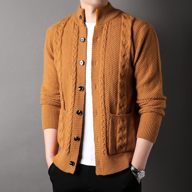 Young And Middle-aged Thick Knit Cardigan Retro Jacquard Loose-fitting Sweater Jacket Image