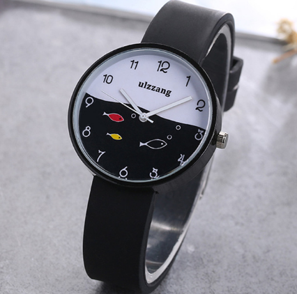 Children Watch For Girls Color Silicone Strap Fashion Quartz Wristwatch Fish Dial Cartoon Kids Clock Image