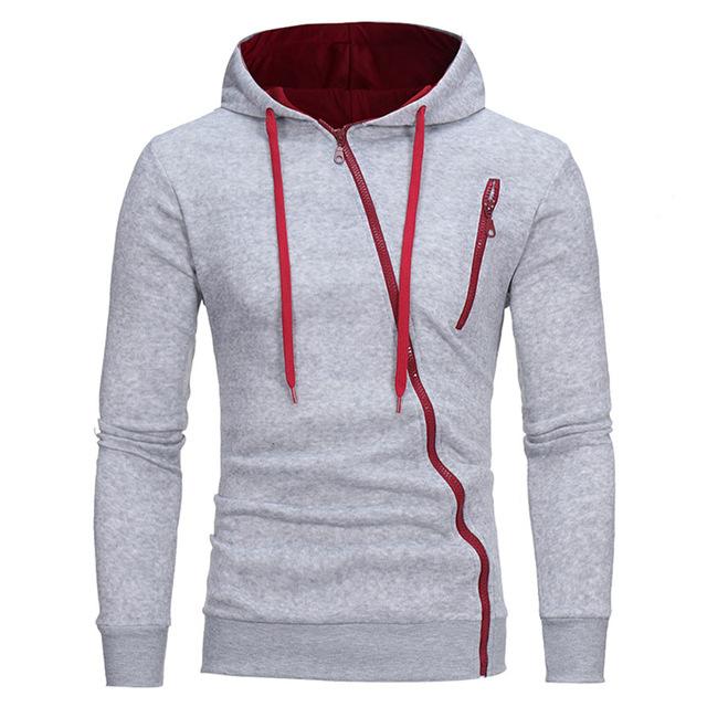 Diagonal Zipper Design Sweater Solid Color Hooded Sweater Men Clothes Image