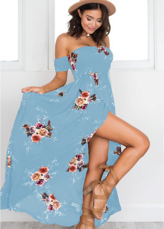 Boho style long dress women Off shoulder beach summer dresses Image