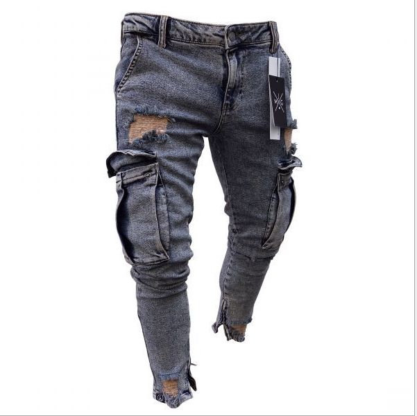 Cargo Hole Denim Jeans Men Image