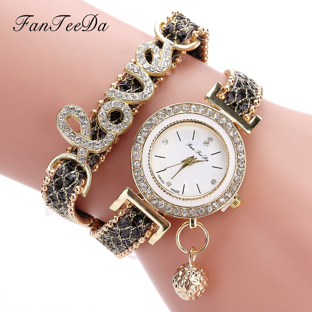 FanTeeDa Brand Women Bracelet Watches Ladies Watch Rhinestones Clock Womens Fashion Dress Wristwatch Relogio Feminino Gift Image