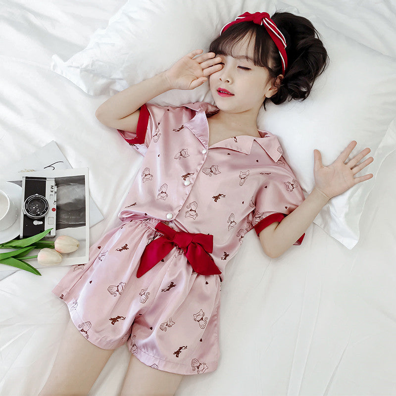 Girls Summer Cartoon Pajamas Short-sleeved Shorts Two-piece Suit Image