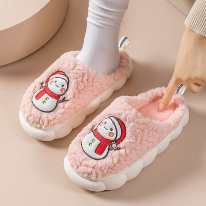 Cute Snowman Slippers Winter Indoor Household Warm Plush Thick-Soled Anti-slip Couple Home Slipper Soft Floor Bedroom House Shoes