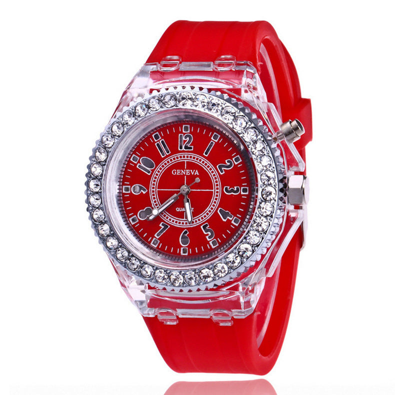 LED Luminous Watches Geneva Women Quartz Watch Women Ladies Silicone Bracelet Watches Image