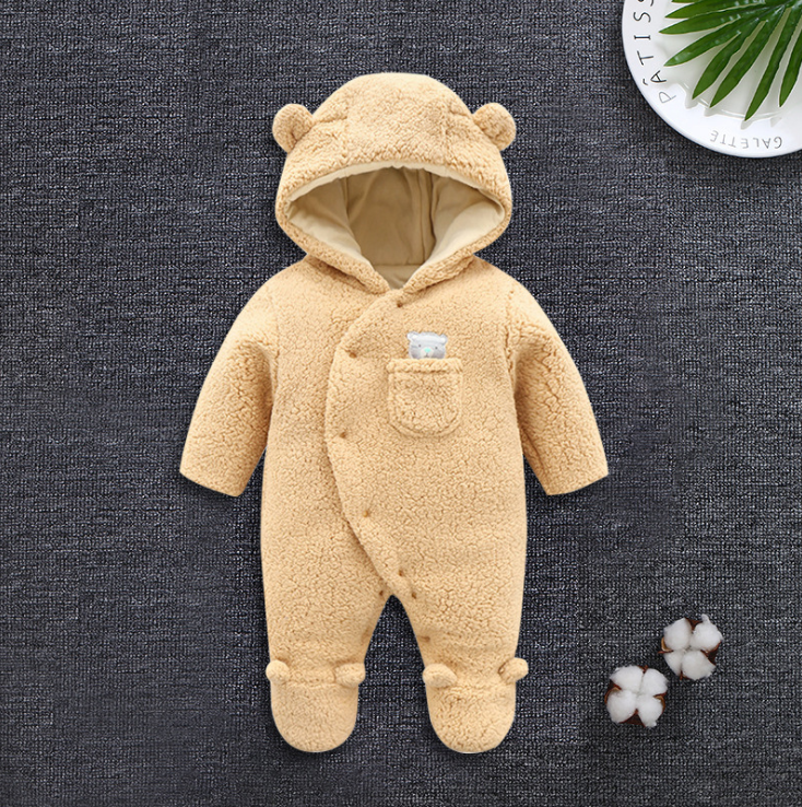 Baby clothes lamb winter cotton padded clothes baby newborn baby skin thickening climb Siamese clothes cotton Image