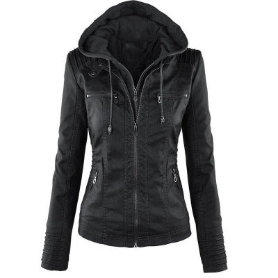 Europe Hot Removable Solid Leather Jacket Lapel Ms. Image