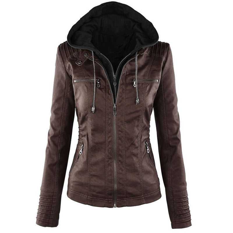 Europe Hot Removable Solid Leather Jacket Lapel Ms. Image