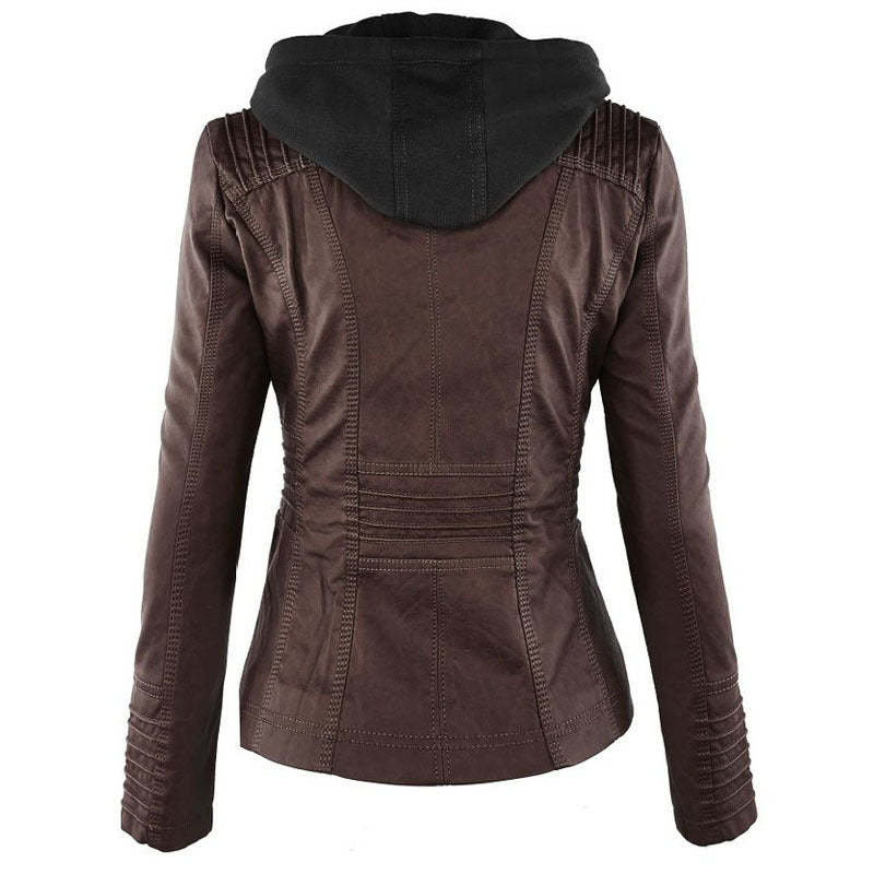 Europe Hot Removable Solid Leather Jacket Lapel Ms. Image