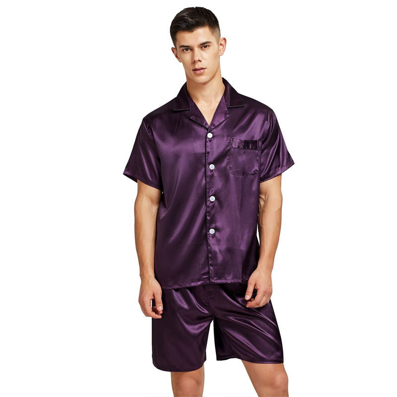 Men's Stain Silk Pajama Set Men Pajamas Silk Image