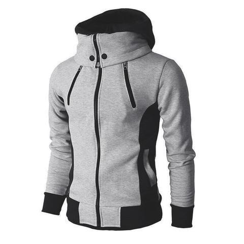 Men's Zip UP Hooded Jacket Fake Two Piece Sports Cardigan Casual Slim Sweatshirt Jacket Image