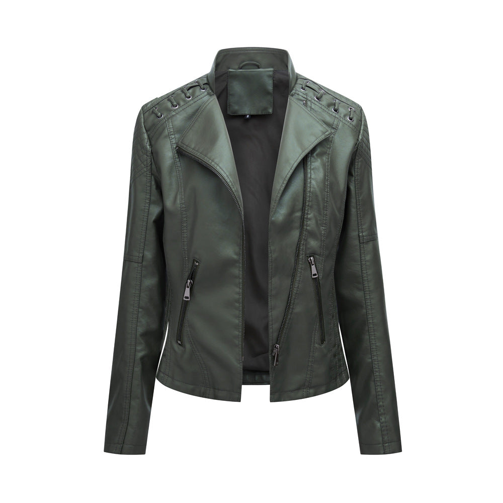 Women's Leather Jackets Women's Short Jackets Slim Thin Leather Jackets Ladies Motorcycle Suits Image