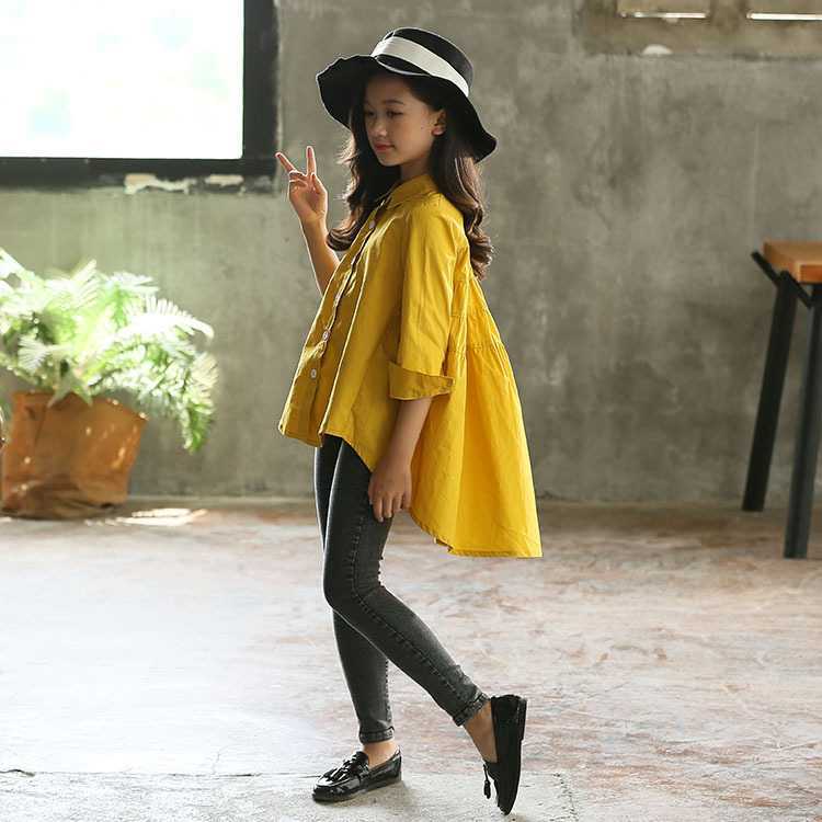 Girls' Big Kids Loose Fashionable Tops Korean Style Shirts Big Kids' Swallowtails Image