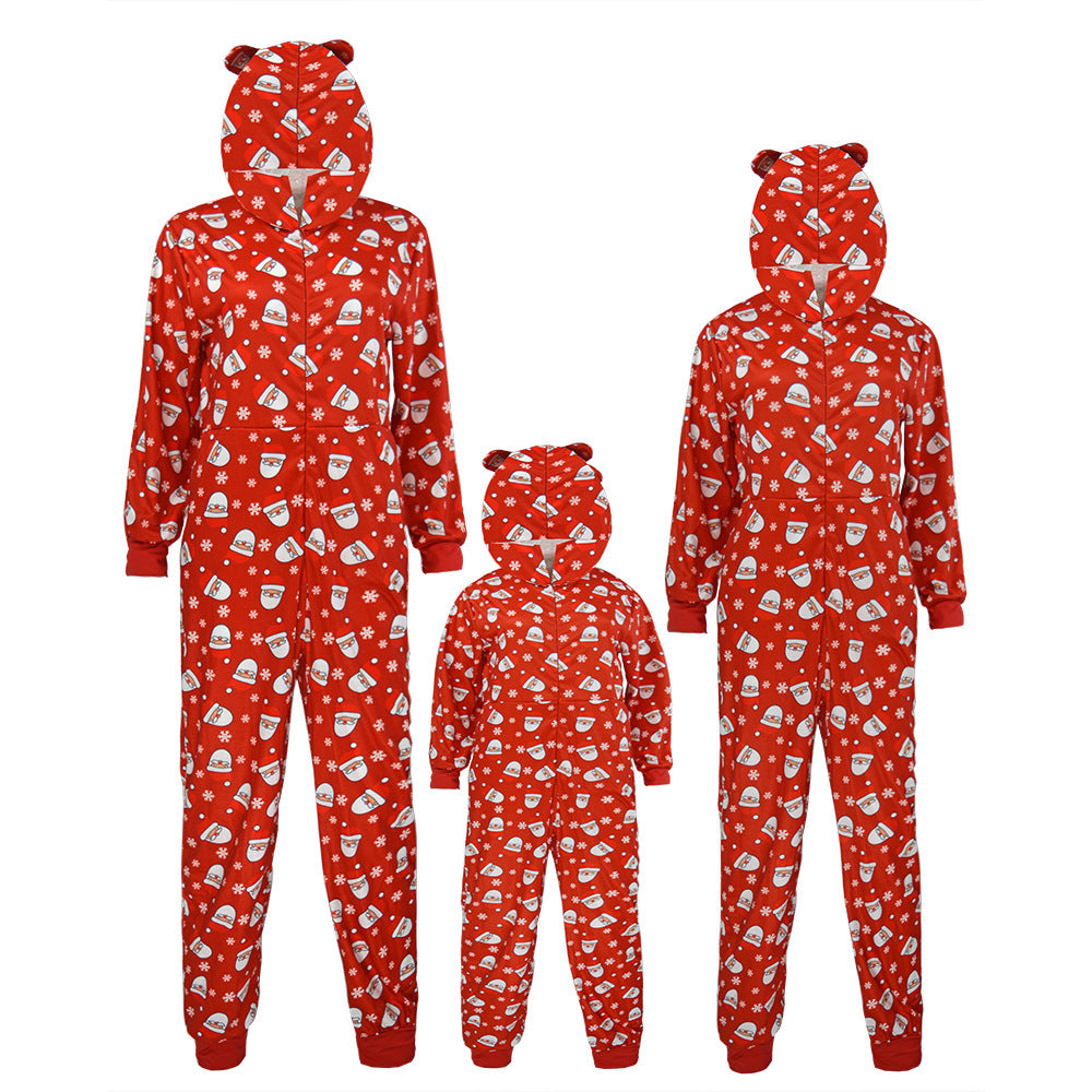 Christmas Family Matching Onesis Sleepwear Jumpsuit Santa Claus Long Sleeve Hooded Homewear Xmas Romper Nightwear For Kid Adults Image