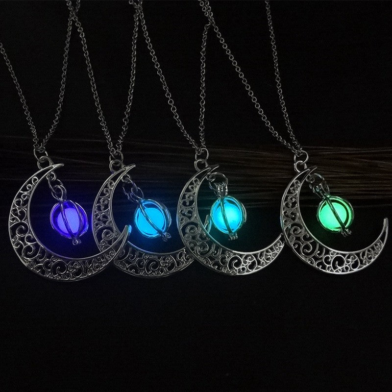 Fashion Moon Natural Glowing Stone Healing Necklace Women Gift Charm Luminous Pendant Necklace Jewelry Image