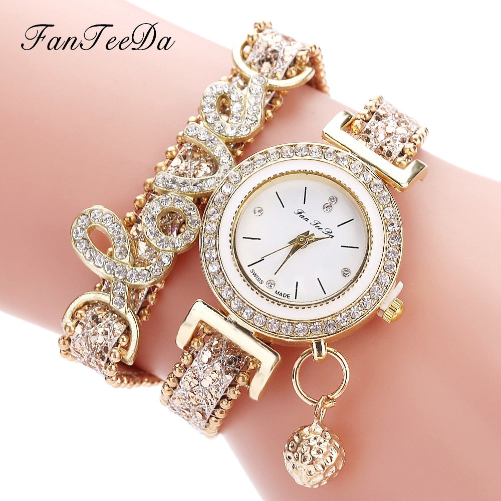 FanTeeDa Brand Women Bracelet Watches Ladies Watch Rhinestones Clock Womens Fashion Dress Wristwatch Relogio Feminino Gift Image