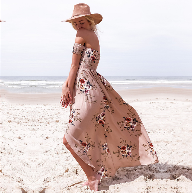 Boho style long dress women Off shoulder beach summer dresses Image