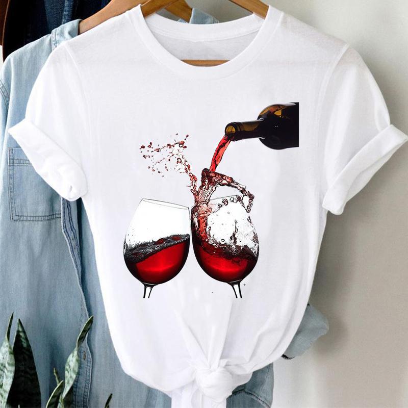 Women Printing Clothing Wine Lady Short Sleeve Casual Image