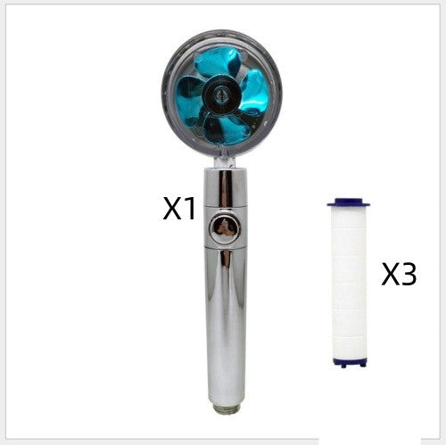 Propeller Driven Shower Head With Stop Button And Cotton Filter Turbocharged High Pressure Handheld Shower Nozzle Image