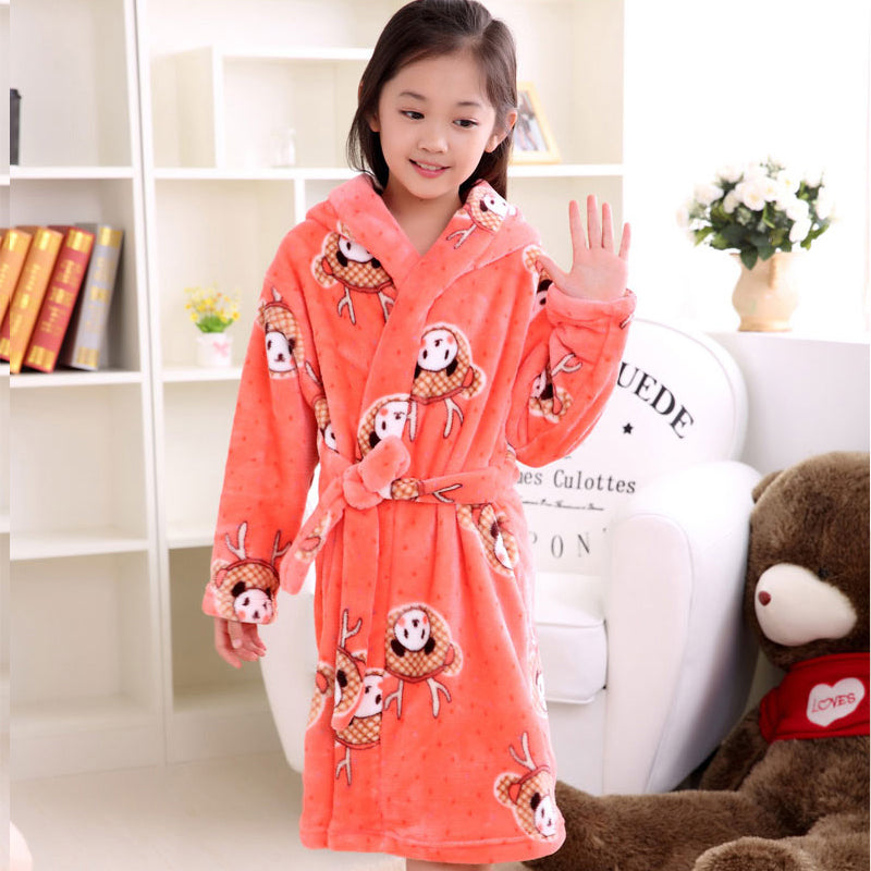 Plus velvet long sleeve children bathrobe