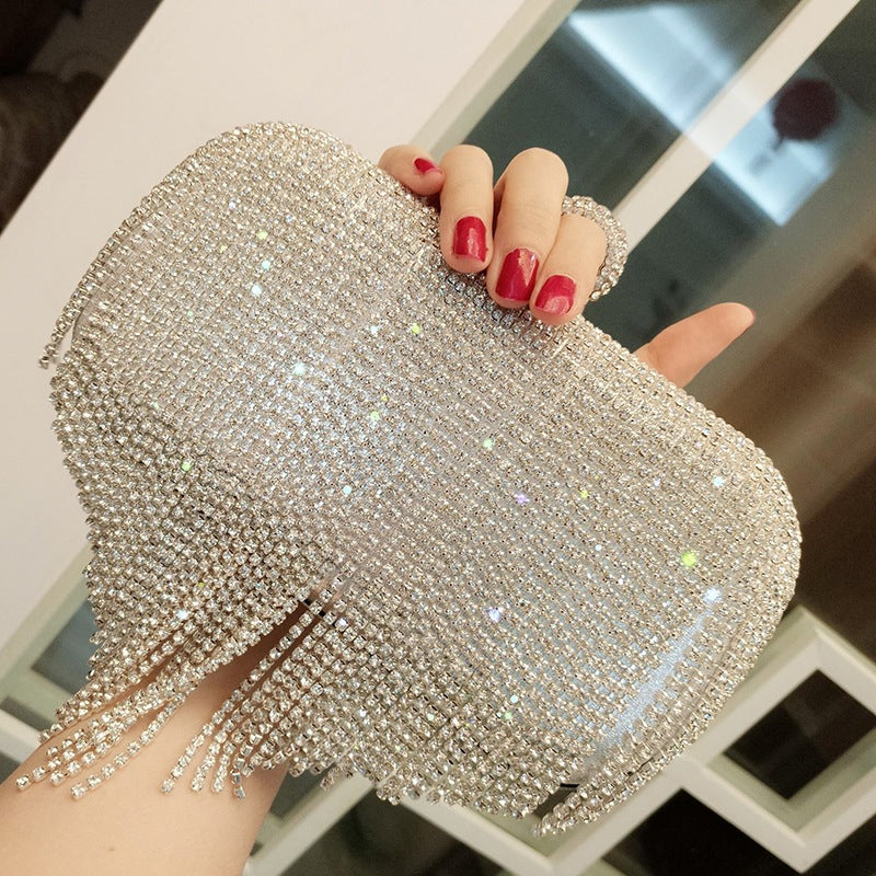 2021 new shiny diamond ladies fringed hand bag bag bag bag night party party bride Xiekua package Image