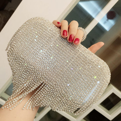 2021 new shiny diamond ladies fringed hand bag bag bag bag night party party bride Xiekua package