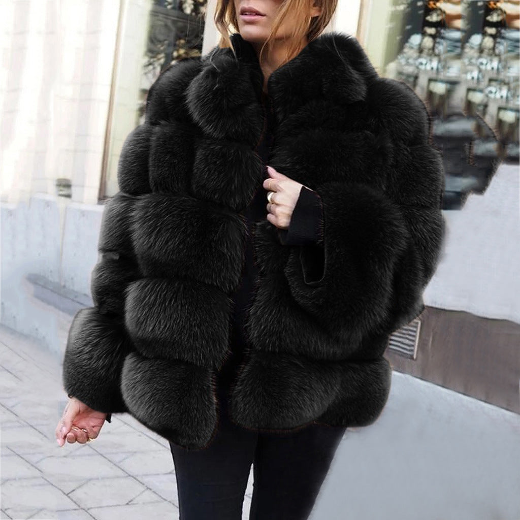 Faux fur stitching women's jacket Image