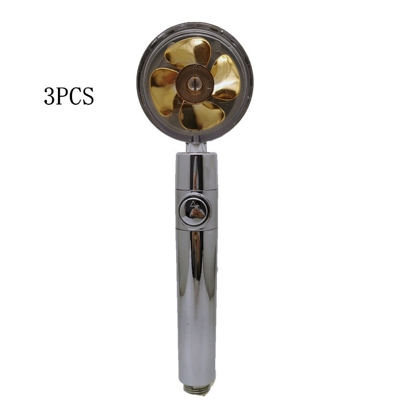 Propeller Driven Shower Head With Stop Button And Cotton Filter Turbocharged High Pressure Handheld Shower Nozzle Image